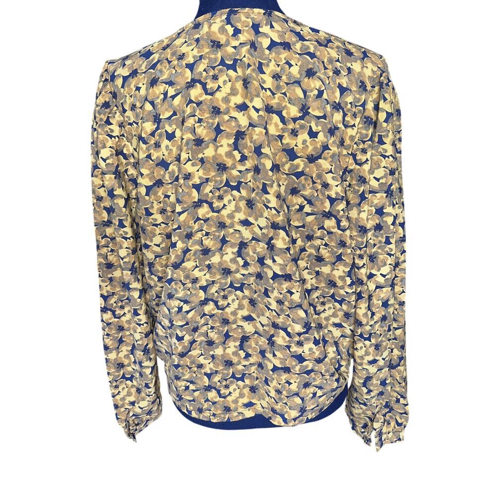 A New Day Yellow Floral Wrap Blouse Women L V-Neck Long Sleeve Top feminine - Picture 3 of 6